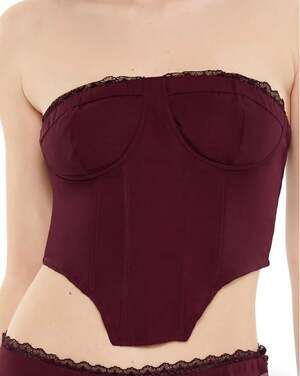 Forever 21 Women's Lace-Trim Bustier Tube Crop Top Red-SIZE L